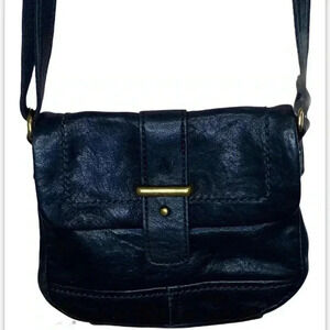 Fossil mini black leather crossbody purse